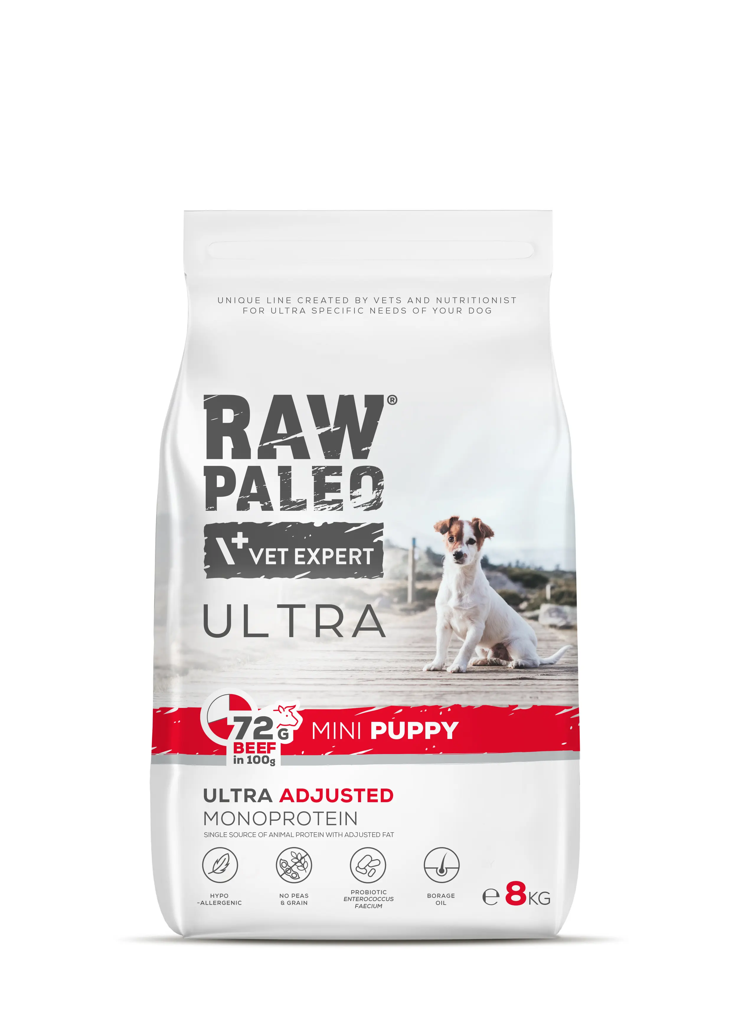 Hrana uscata pentru caini Raw Paleo Ultra Beef Mini Puppy 8kg