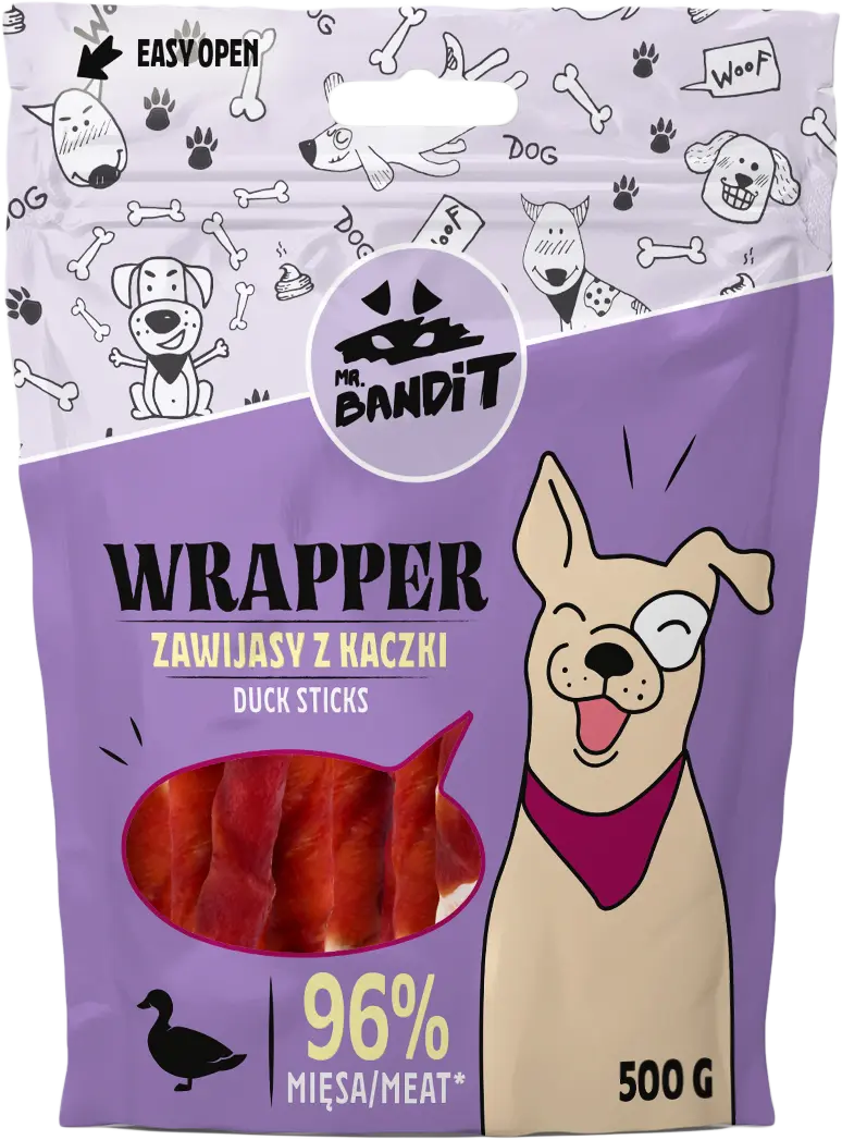 Recompense pentru caini Mr. Bandit WRAPPER, sticks, rata, 500g