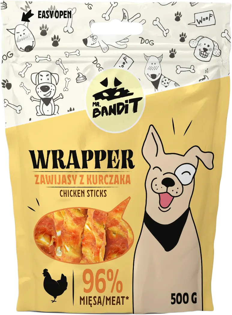 Recompense pentru caini Mr. Bandit WRAPPER sticks, pui, 500g