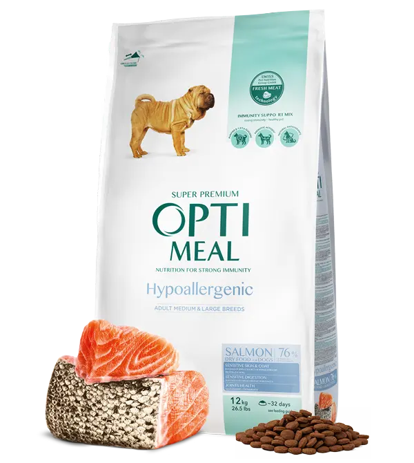 Hrana uscata pentru caini adulti DE TALIE MEDIE SI MARE, OPTIMEAL DRY FOOD, somon, 12 kg