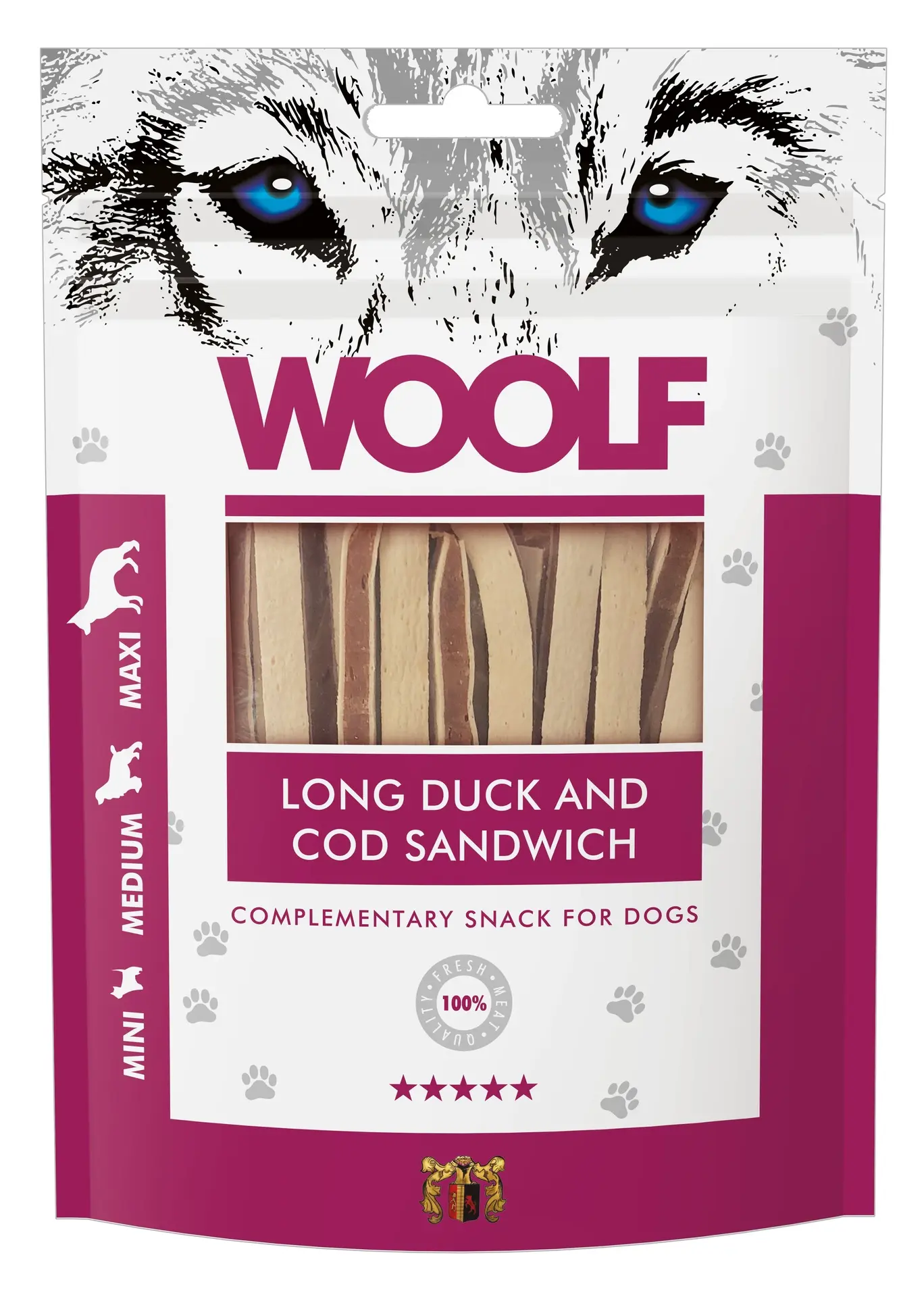 WOOLF DOG SNACKS Long Duck and Cod Sandwich 100g