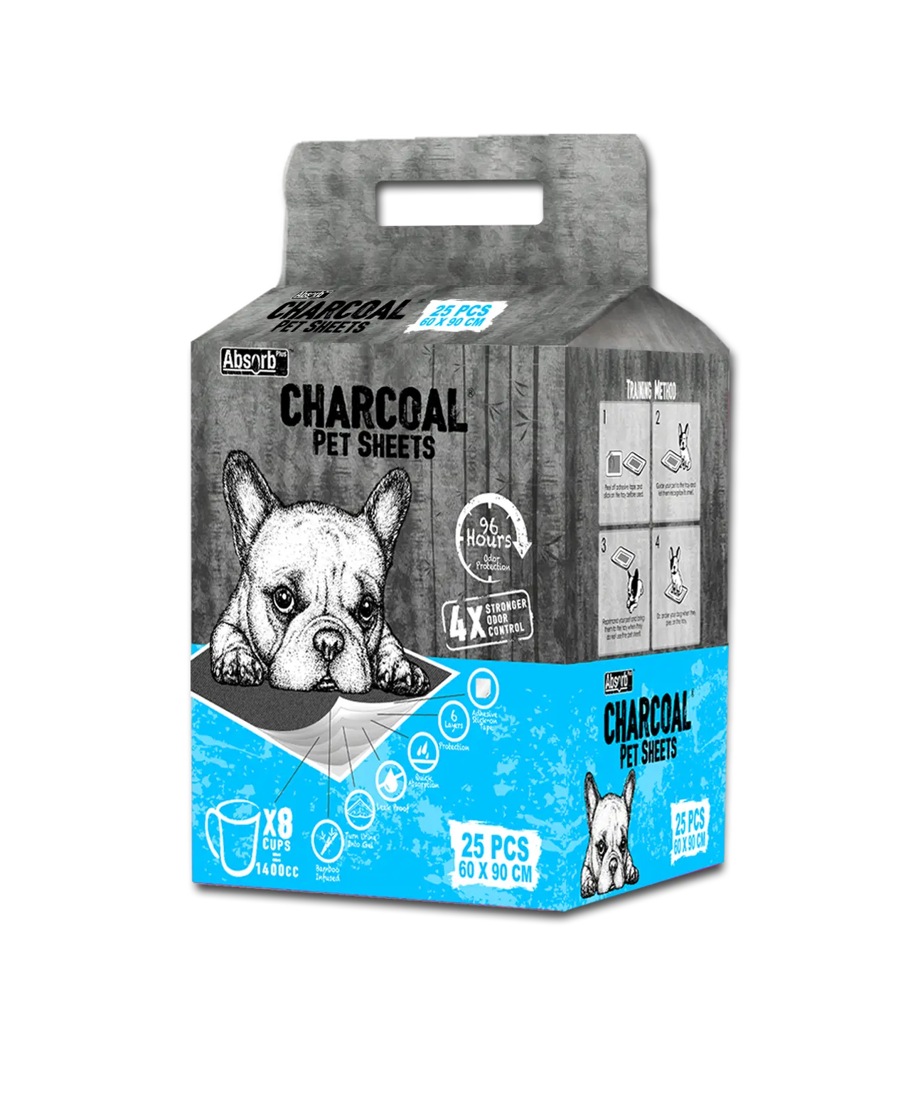 Covorase absorbante pentru caini cu carbune activ, Absorb Plus, 60 x 90 cm, 25 bucati
