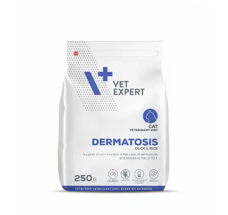 Hrana dietetica pentru pisici cu dermatite Vet Expert Dermatosis Cat, rata si orez, 250 g