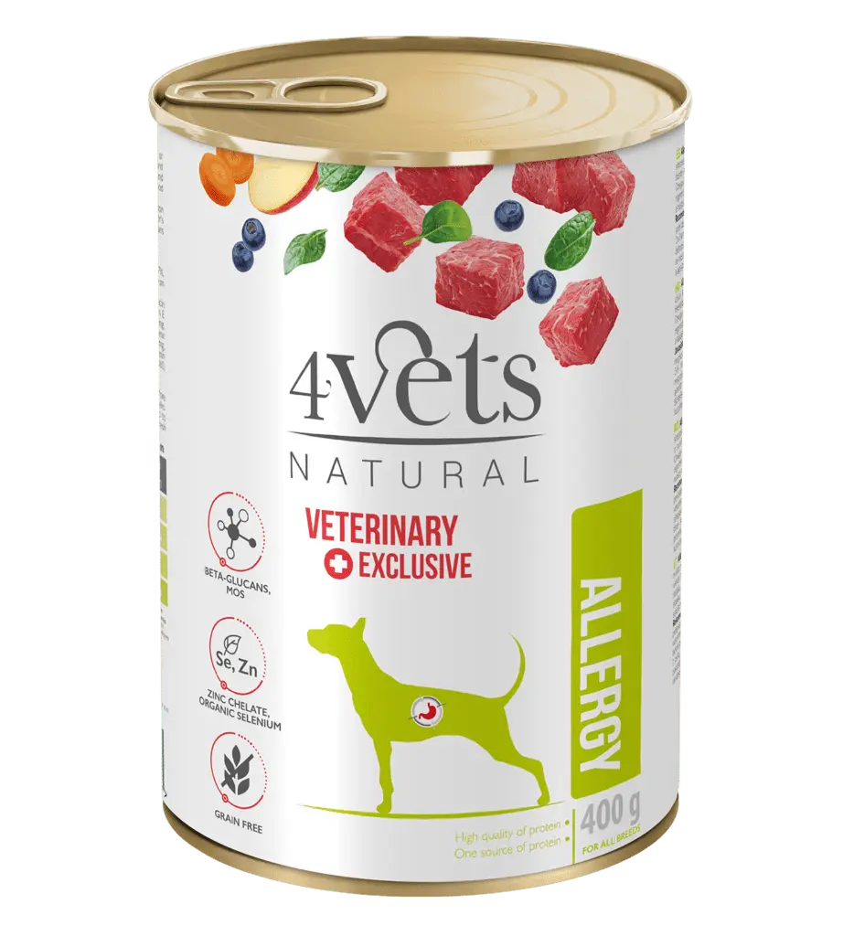 Dieta veterinara pentru caini cu simptome de alergii alimentare sau intoleranta, 4VetS Allergy, 400 g