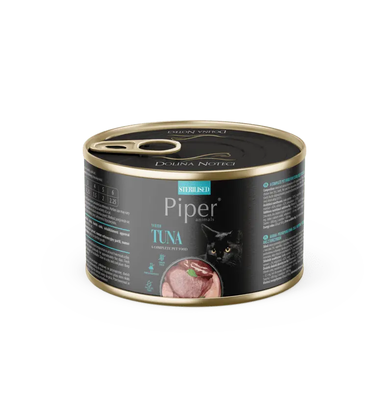 Hrana umeda PIPER CAT STERILISED, carne de ton, conserva, 185g