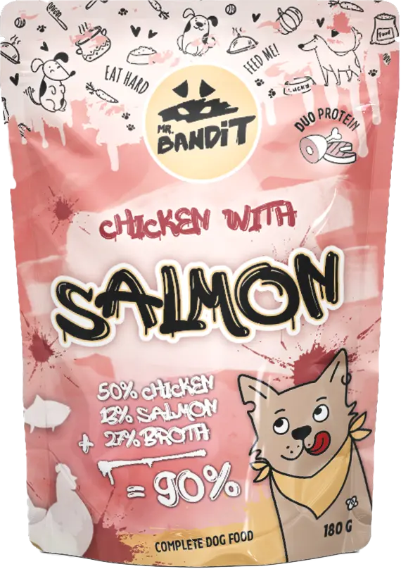 Hrana umeda pentru caini Mr. Bandit DuoProtein, pui si somon,180g