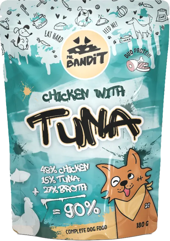 Hrana umeda pentru caini Mr. Bandit DuoProtein, pui si ton,180g