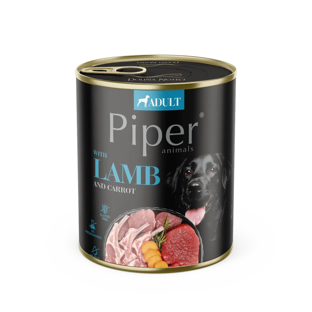 Hrana umeda pentru caini PIPER DOG, miel si morcov, 800g