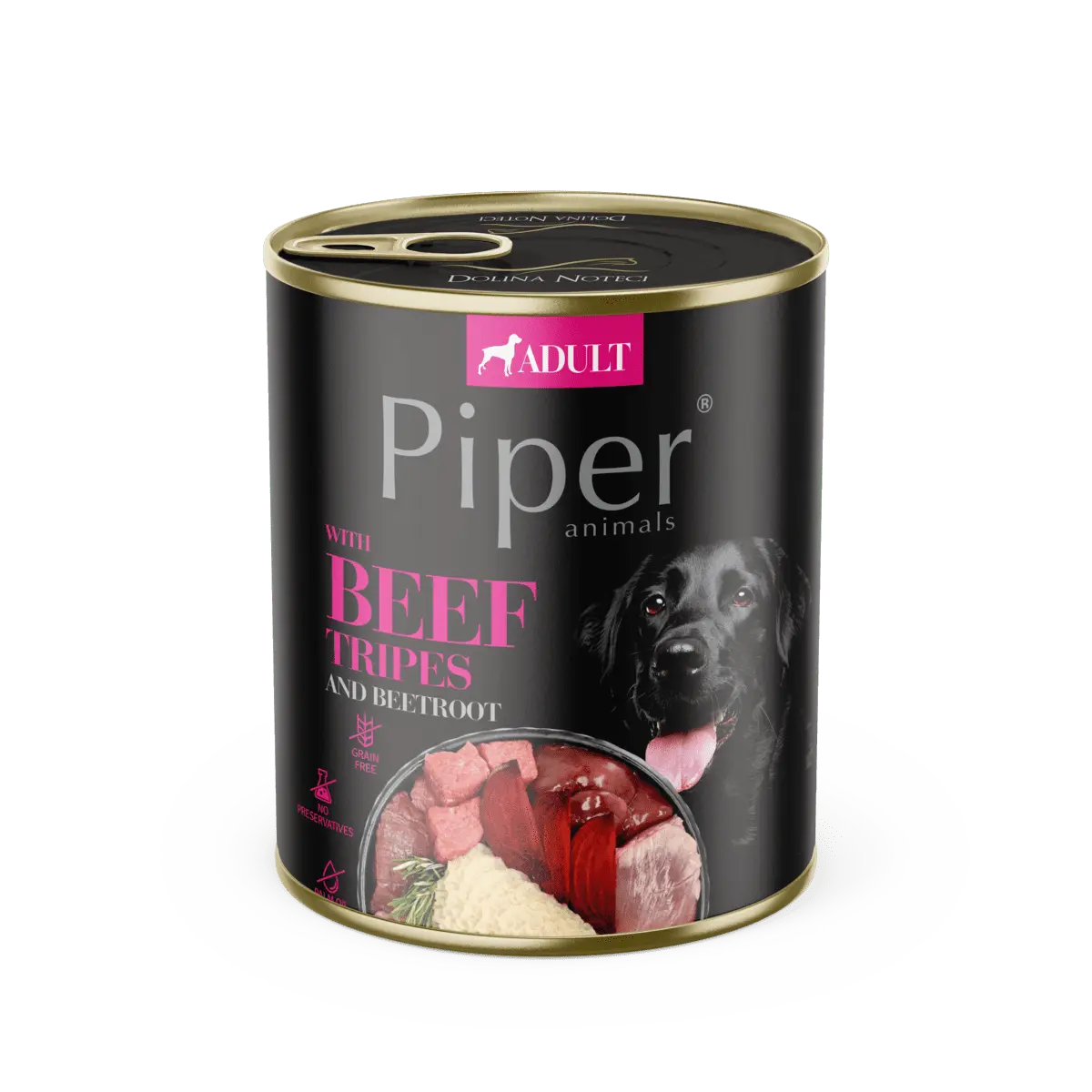 Hrana umeda pentru caini PIPER DOG, burta de vita si sfecla rosie, 800g