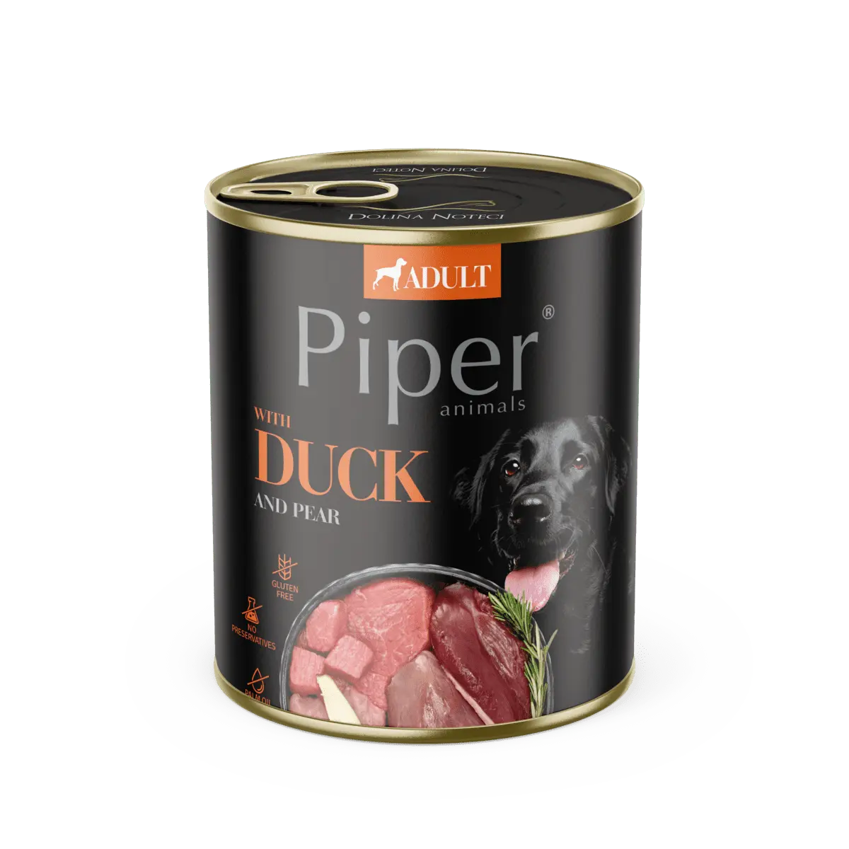Hrana umeda pentru caini PIPER DOG, carne de rata si pere- 800g