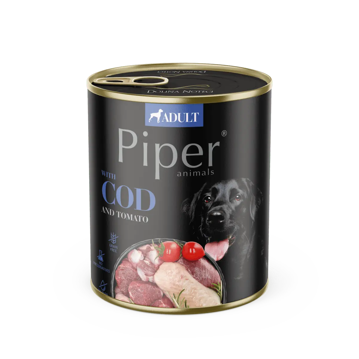 Hrana umeda pentru caini PIPER DOG, cod si tomate, 800g