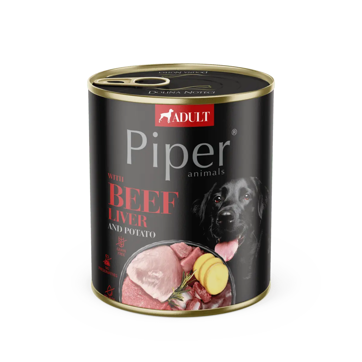 Hrana umeda pentru caini PIPER DOG, ficat de vita si cartof, 800g