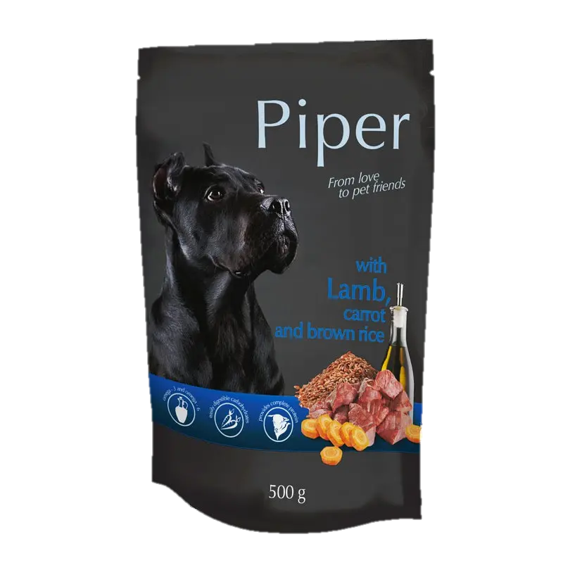 Hrana umeda pentru caini Piper Adult, Miel, Morcovi si Orez brun, 500 g