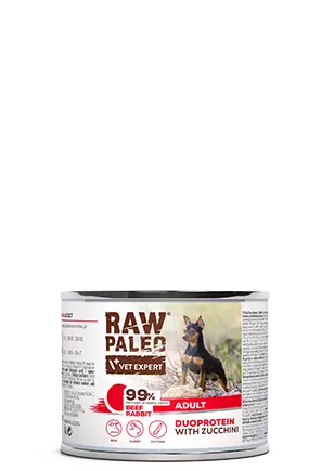 Hrana umeda pentru caini, adult, Raw Paleo Duo Protein, vita si iepure, 200g