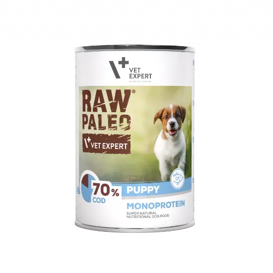Hrana umeda pentru caini, puppy, RAW PALEO, cod, Pachet 5 X 400 g