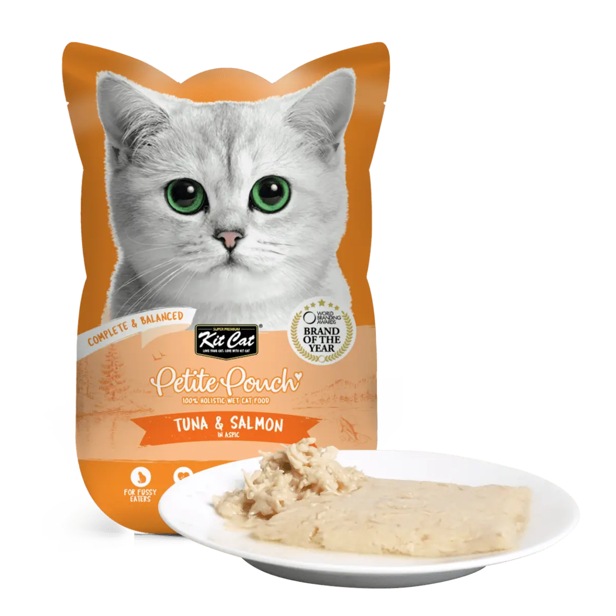 Hrana umeda pentru pisici 100% holistica, Kit Cat Petite Pouch, ton si somon, 24 plicuri x 70g