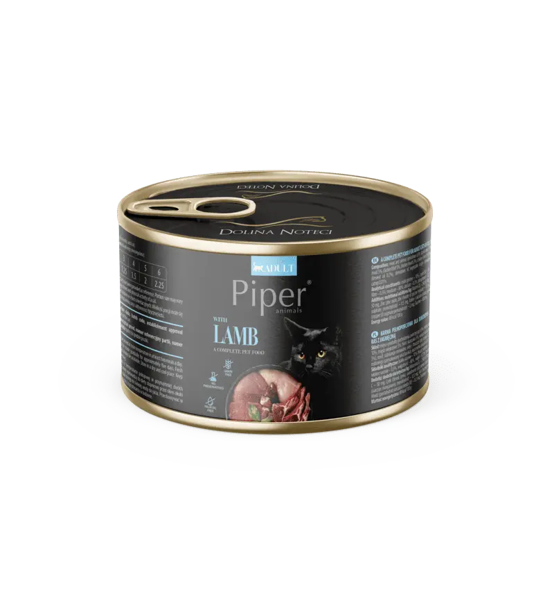 Hrana umeda pentru pisici PIPER CAT, miel, conserva 185g