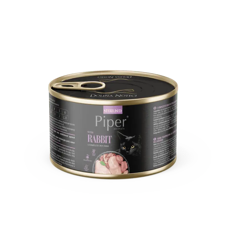 Hrana umeda pentru pisici, Piper Cat Sterilised, carne de iepure, 185g