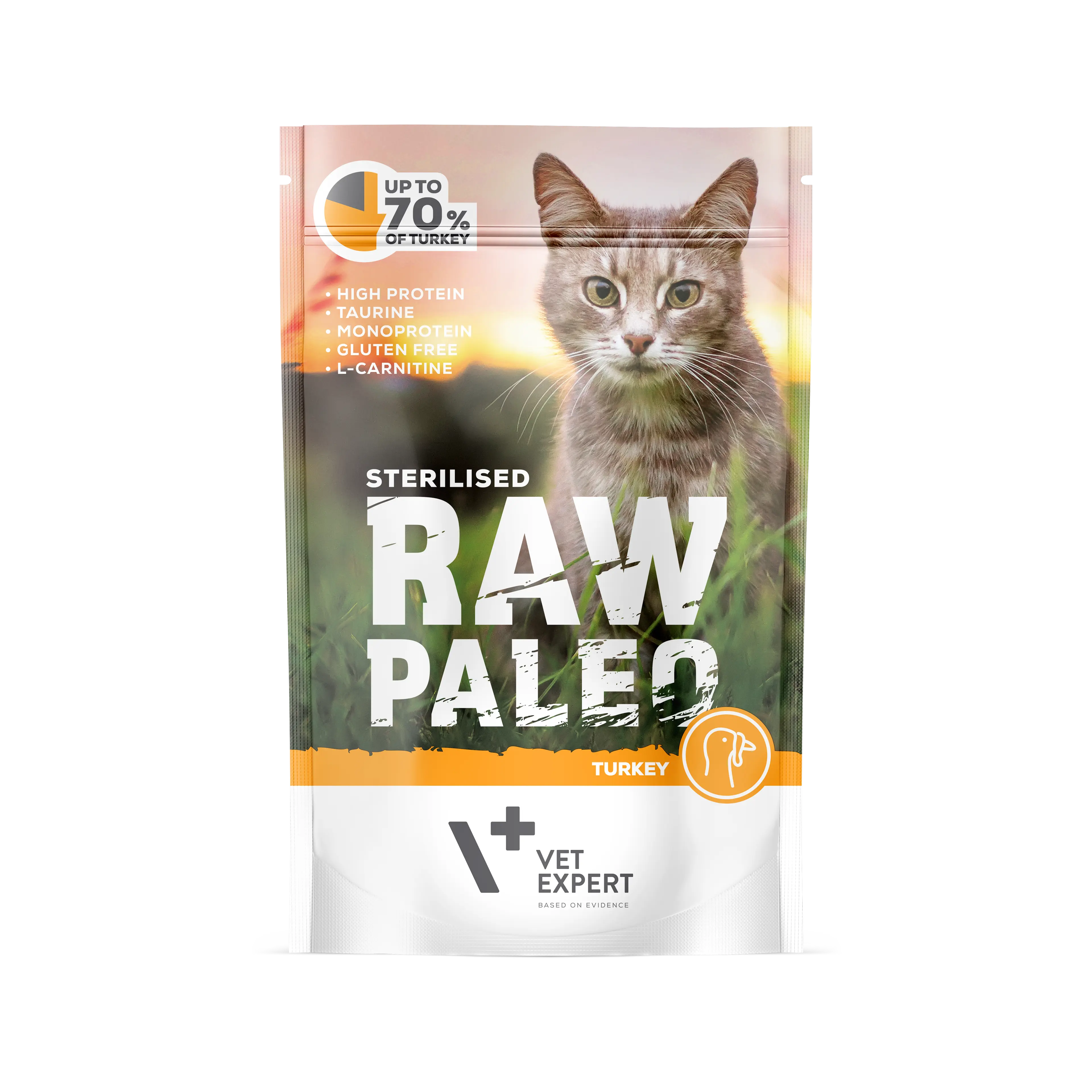 Hrana umeda pentru pisici, RAW PALEO CAT, STERILISED, carne de curcan, 100 g