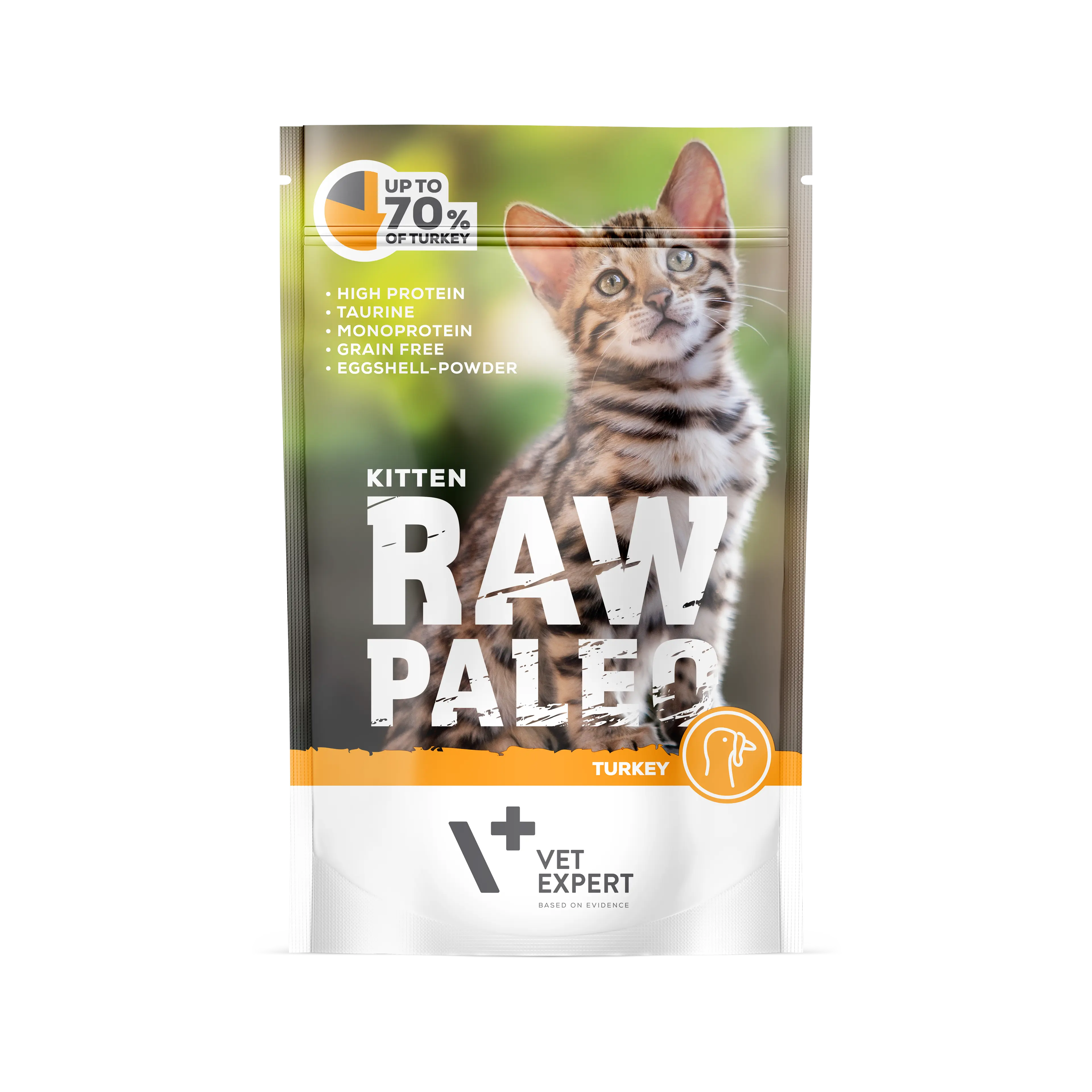 Hrana umeda pentru pisici, RAW PALEO KITTEN, carne de curcan, 100 g