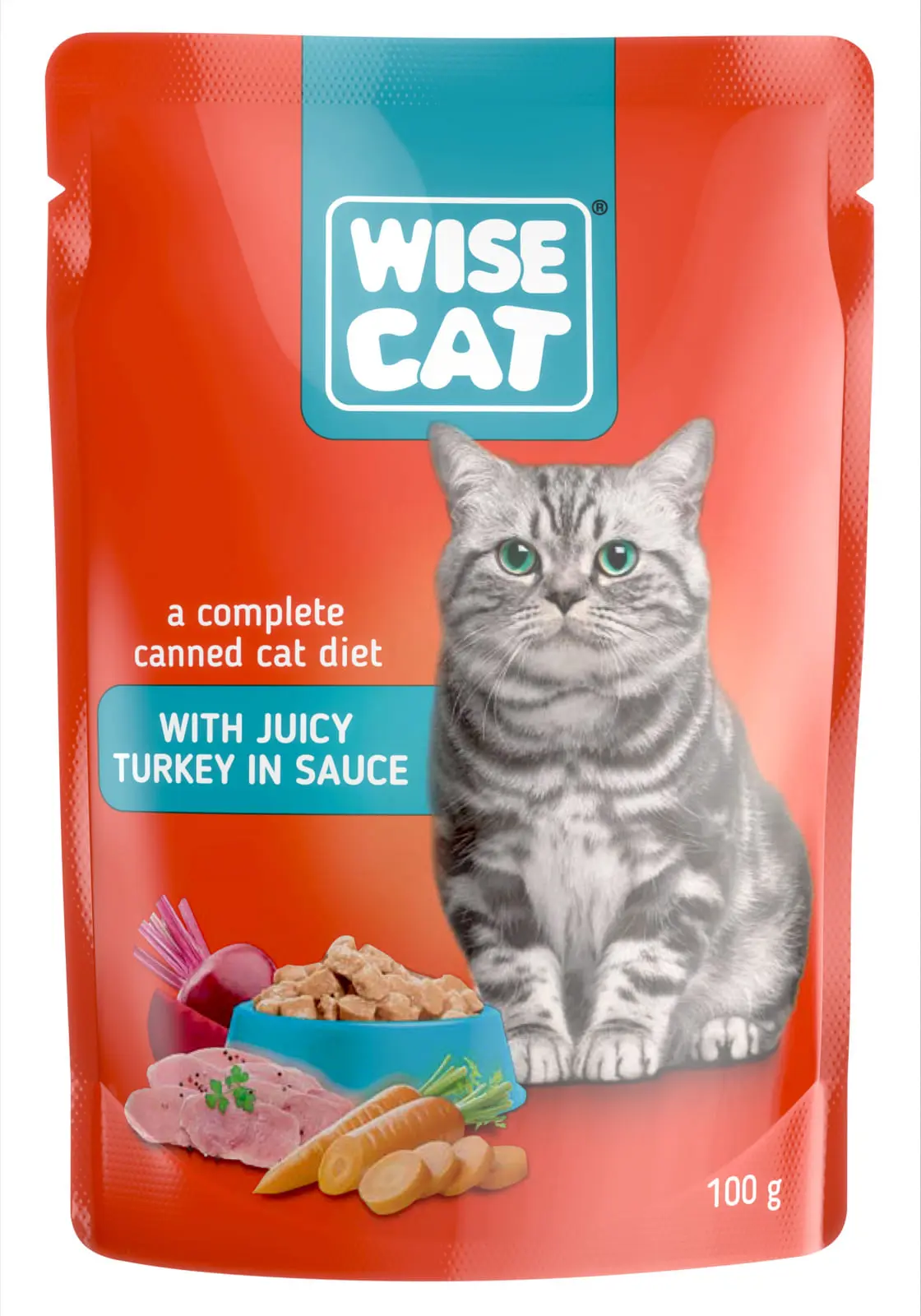 Hrana umeda pentru pisici, WISE CAT ADULT, curcan in sos, 24 plicuri x 100 gr