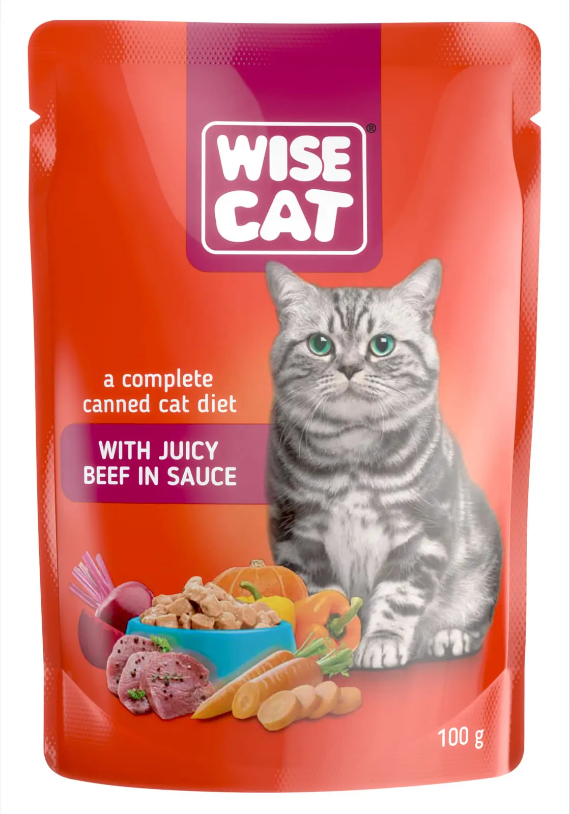 Hrana umeda pentru pisici, WISE CAT ADULT, vita in sos, 24 plicuri x 100gr