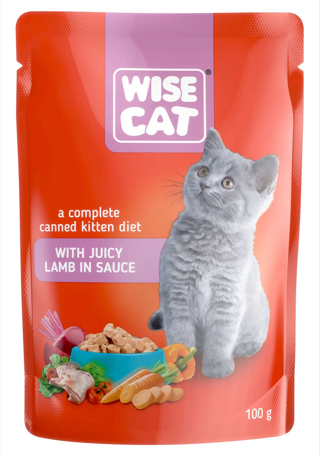 Hrana umeda pentru pisici, WISE CAT KITTEN, miel in sos, 24 plicuri x 100 gr