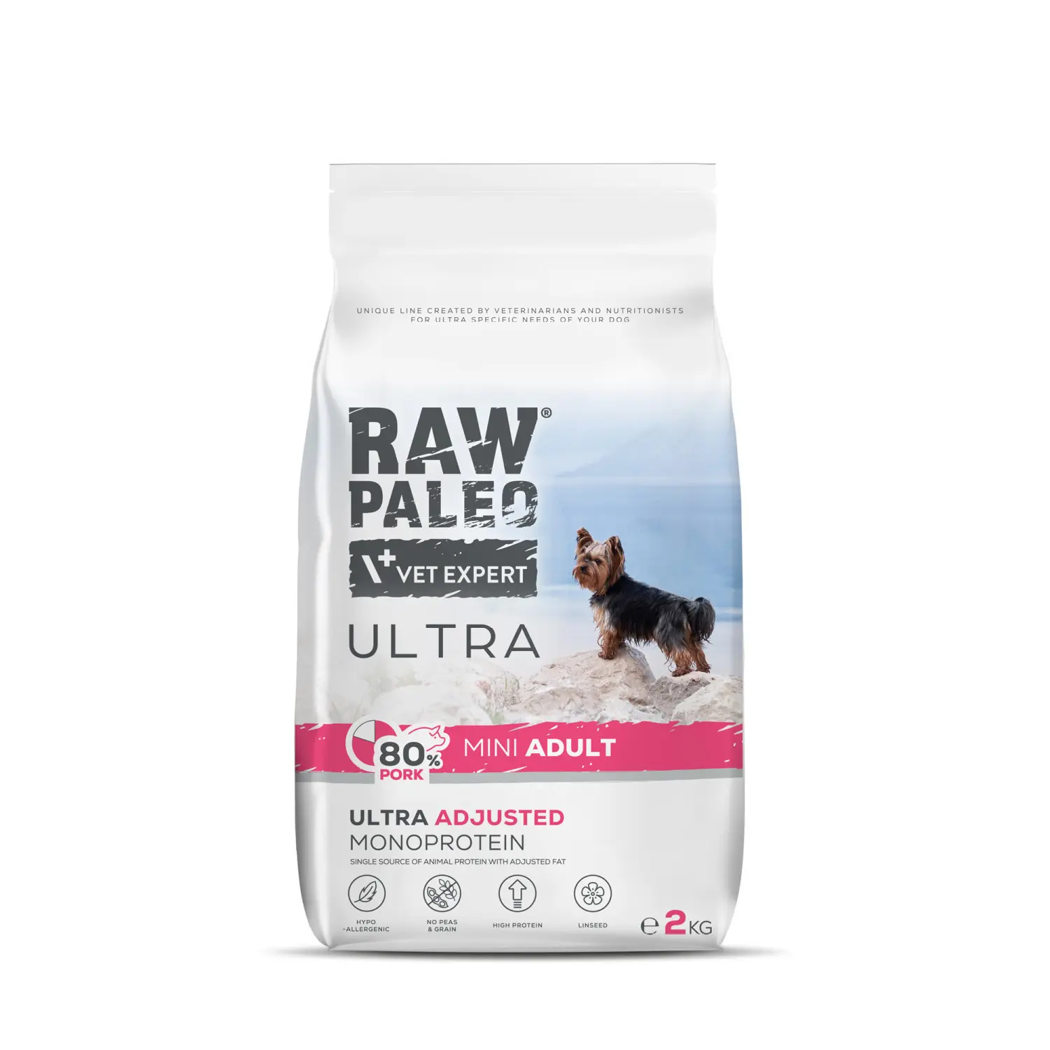 Hrana uscata pentru caini adulti Raw Paleo Ultra Pork, talie mica, 2 kg