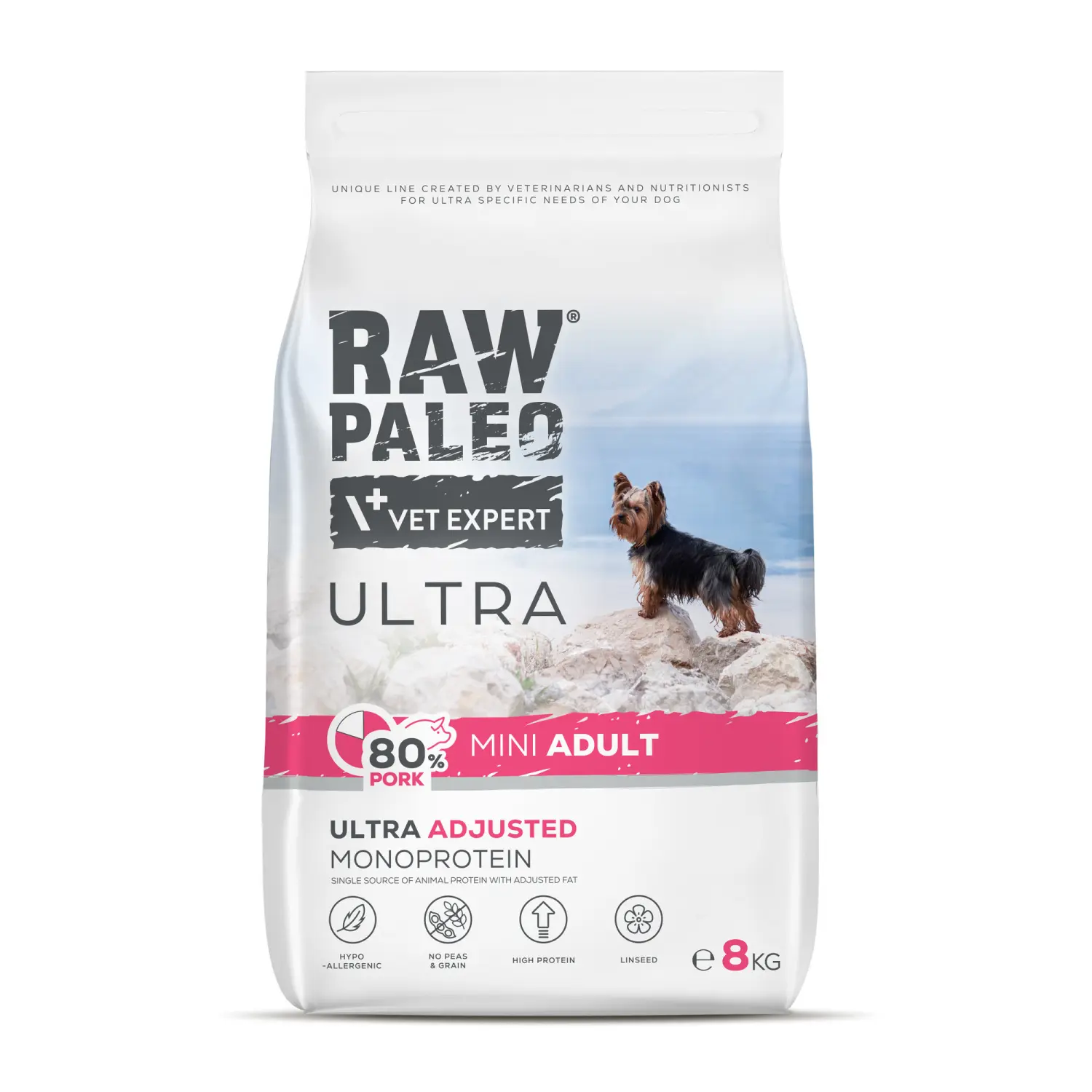 Hrana uscata pentru caini adulti Raw Paleo Ultra Pork, talie mica, 8 kg