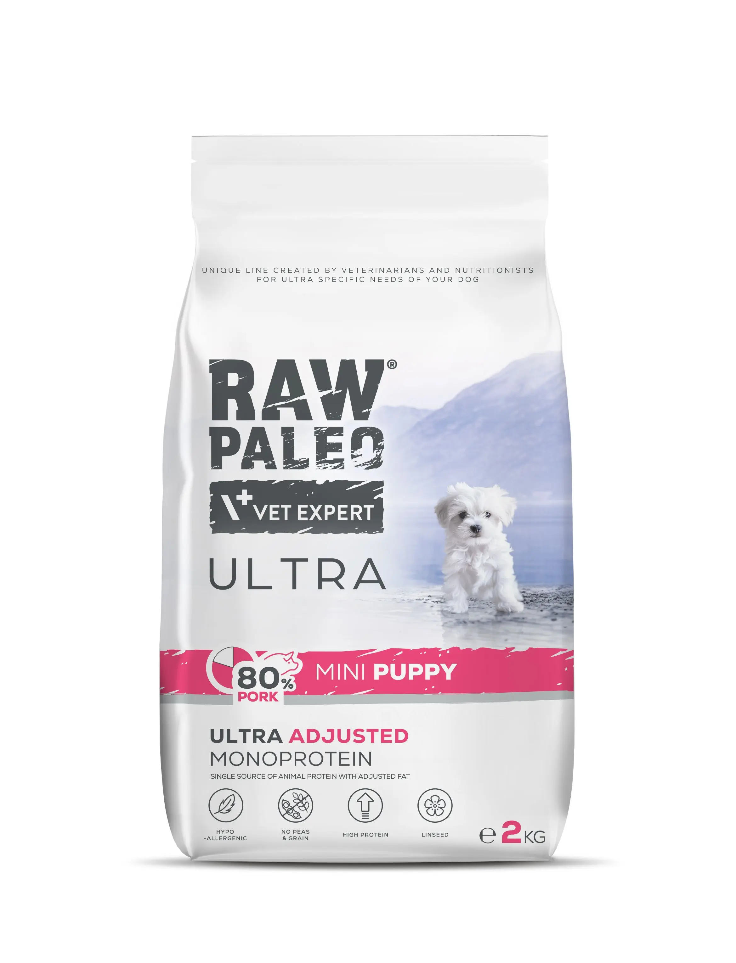 Hrana uscata pentru catei, Raw Paleo Ultra Pork, talie mica, 2 kg