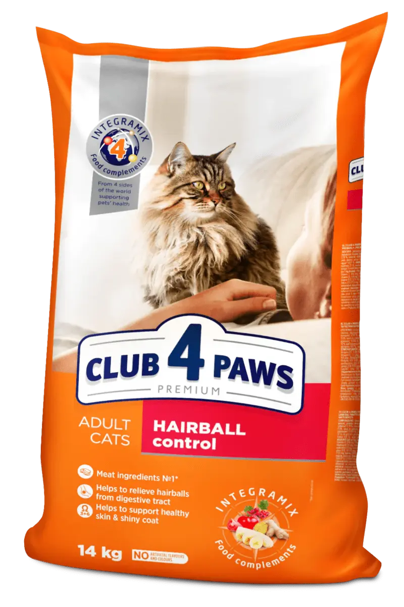Hrana uscata pentru pisici adulte, cu efect de eliminare a ghemotoacelor de blana, CLUB 4 PAWS PREMIUM, 14 kg