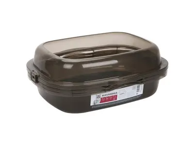 Litiera pentru pisici din plastic cu margine de protectie, 46 x 40 x 18 cm, alb