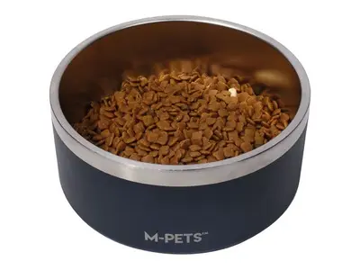 Castron negru pentru caini, premium, otel inoxidabil, Double Wall Bowl ESKIMO M-PETS, 1.25 L