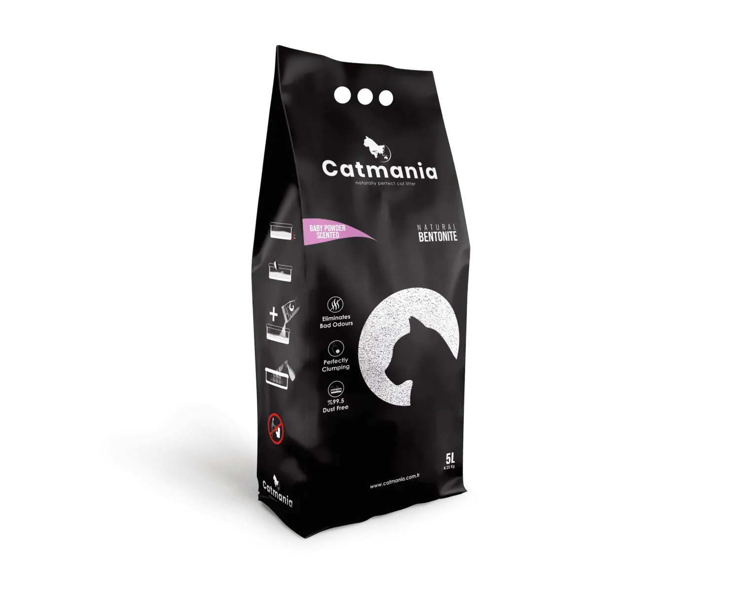 Nisip pentru litiera BENTONITA CATMANIA, BABY POWDER, 5L