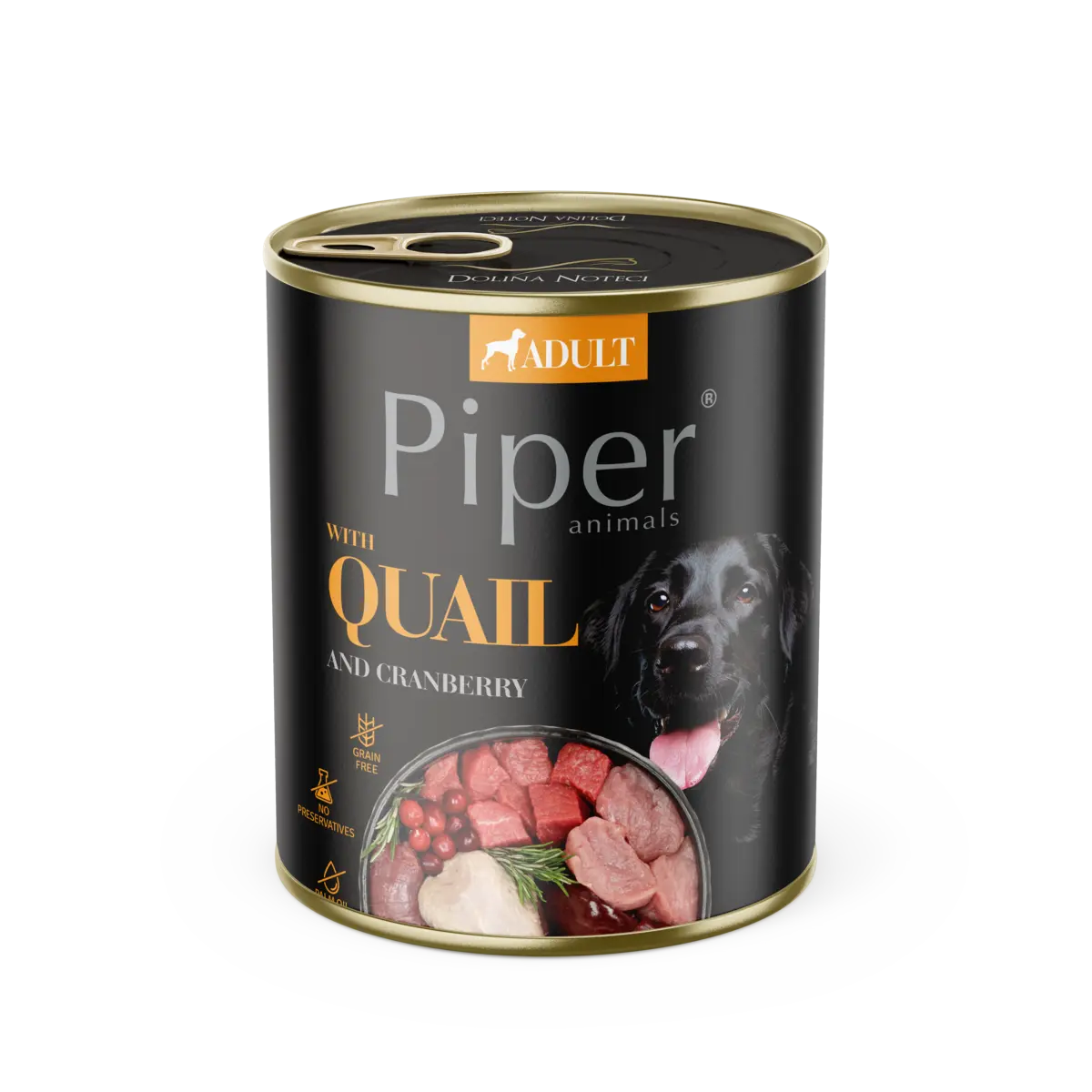 Hrana umeda pentru caini PIPER DOG, prepelita si merisoare, 800g