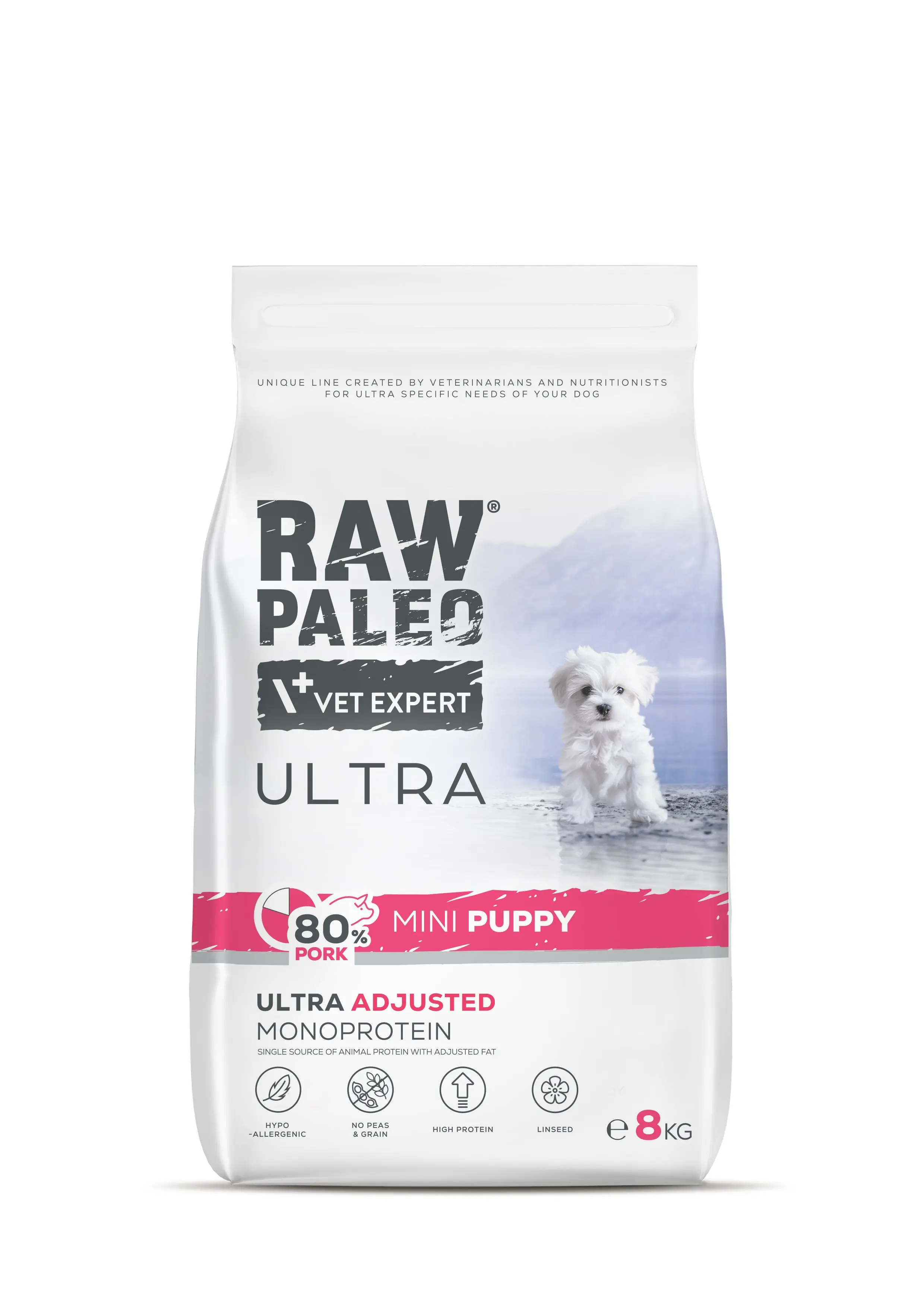 Hrana uscata pentru catei, Raw Paleo Ultra Pork, talie mica, 8 kg