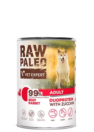 Hrana umeda pentru caini, adult, Raw Paleo Duo Protein, vita si iepure, 400g