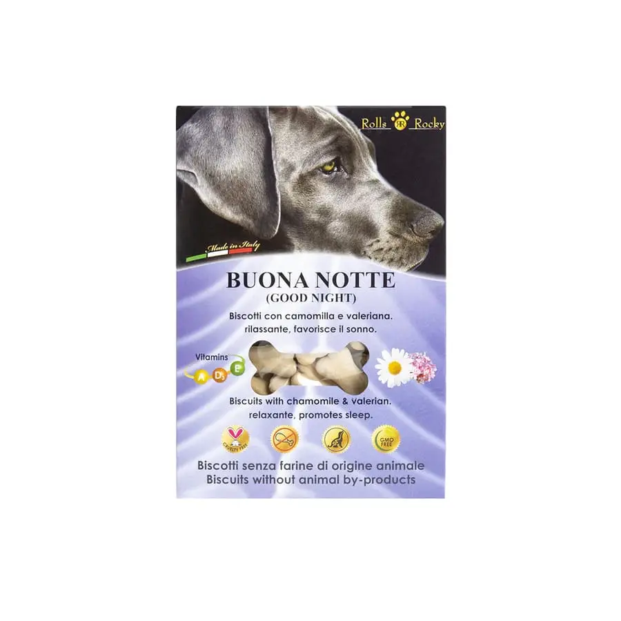 Recompense crocante pentru caini ROLLS ROCKY Good Night, musetel si valeriana, 300g