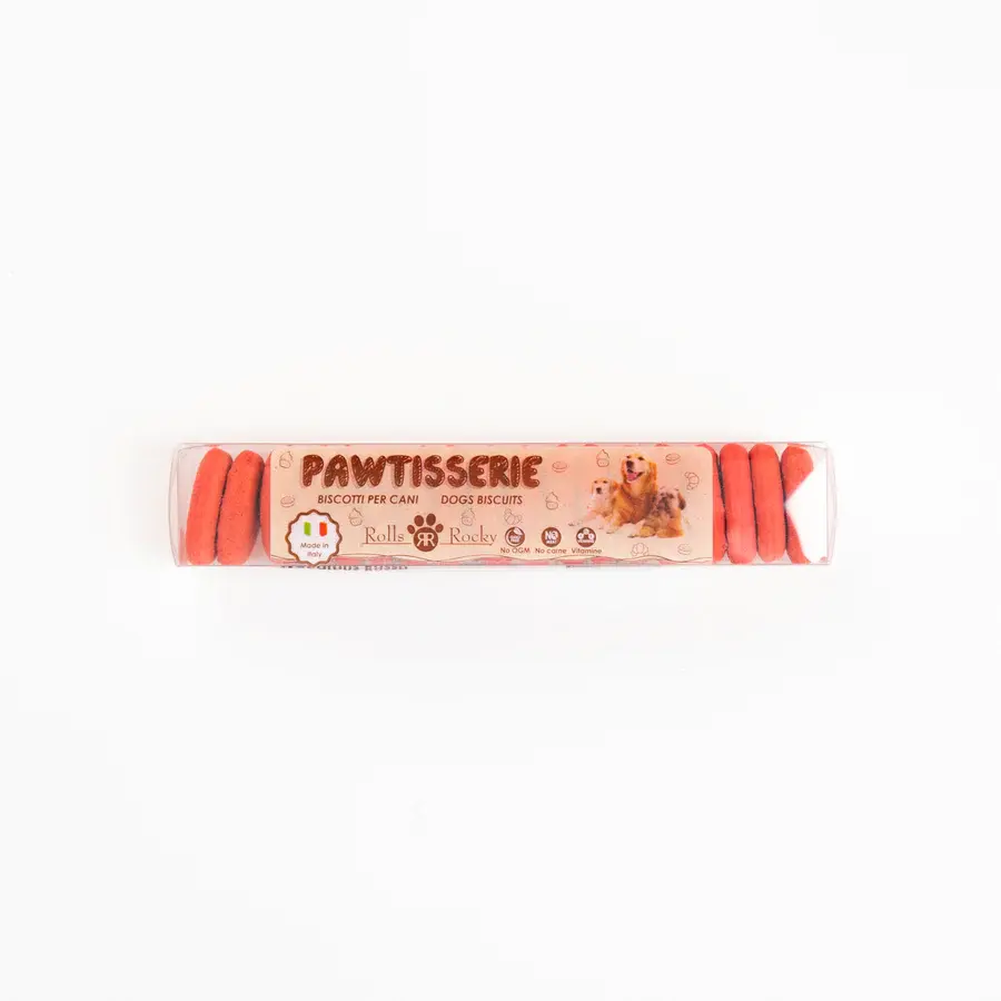 Recompense crocante pentru caini ROLLS ROCKY PAWTISSERIE MACAROONS, Red 50g