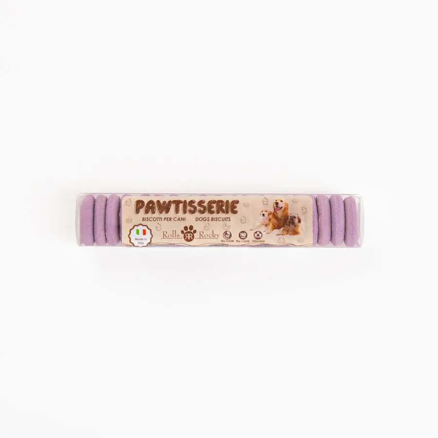Recompense crocante pentru caini ROLLS ROCKY PAWTISSERIE MACAROONS, purple 50g