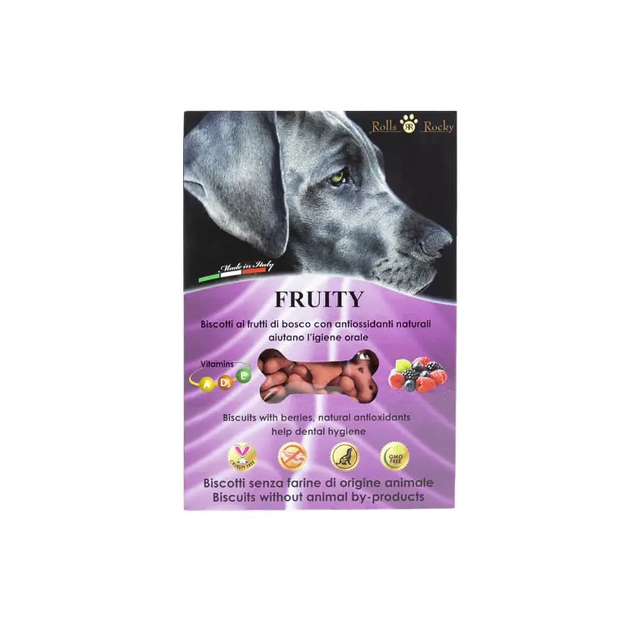 Recompense crocante pentru caini ROLLS ROCKY ROLLS ROCKY BISCUITI CU FRUCTE DE PADURE, 300 g
