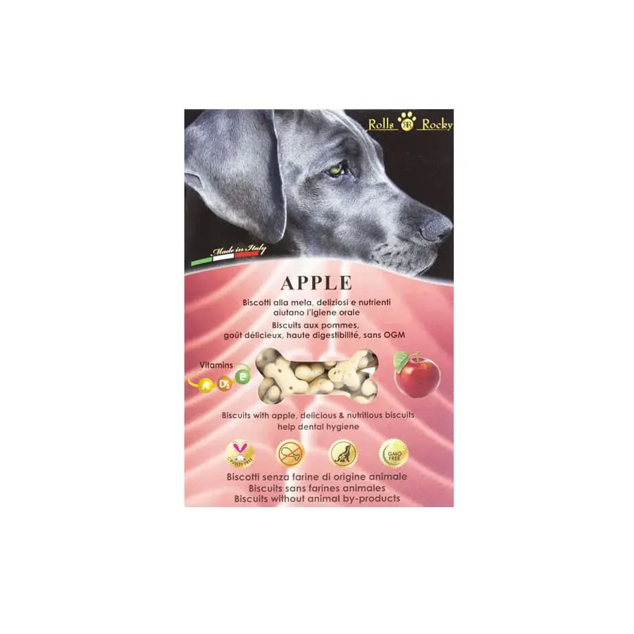 Recompense crocante pentru caini ROLLS ROCKY ROLLS ROCKY BISCUITI CU mar, 300 g