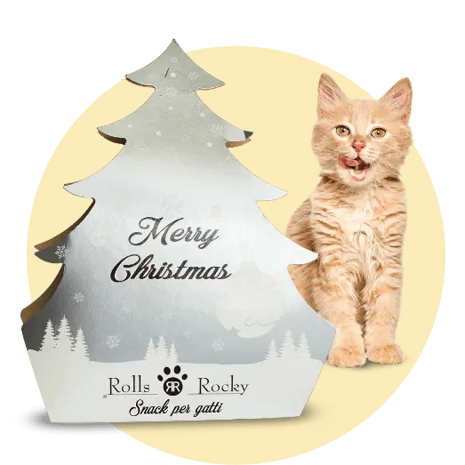 Recompense crocante pentru pisici ROLLS ROCKY Brad de Craciun, silver, 50g