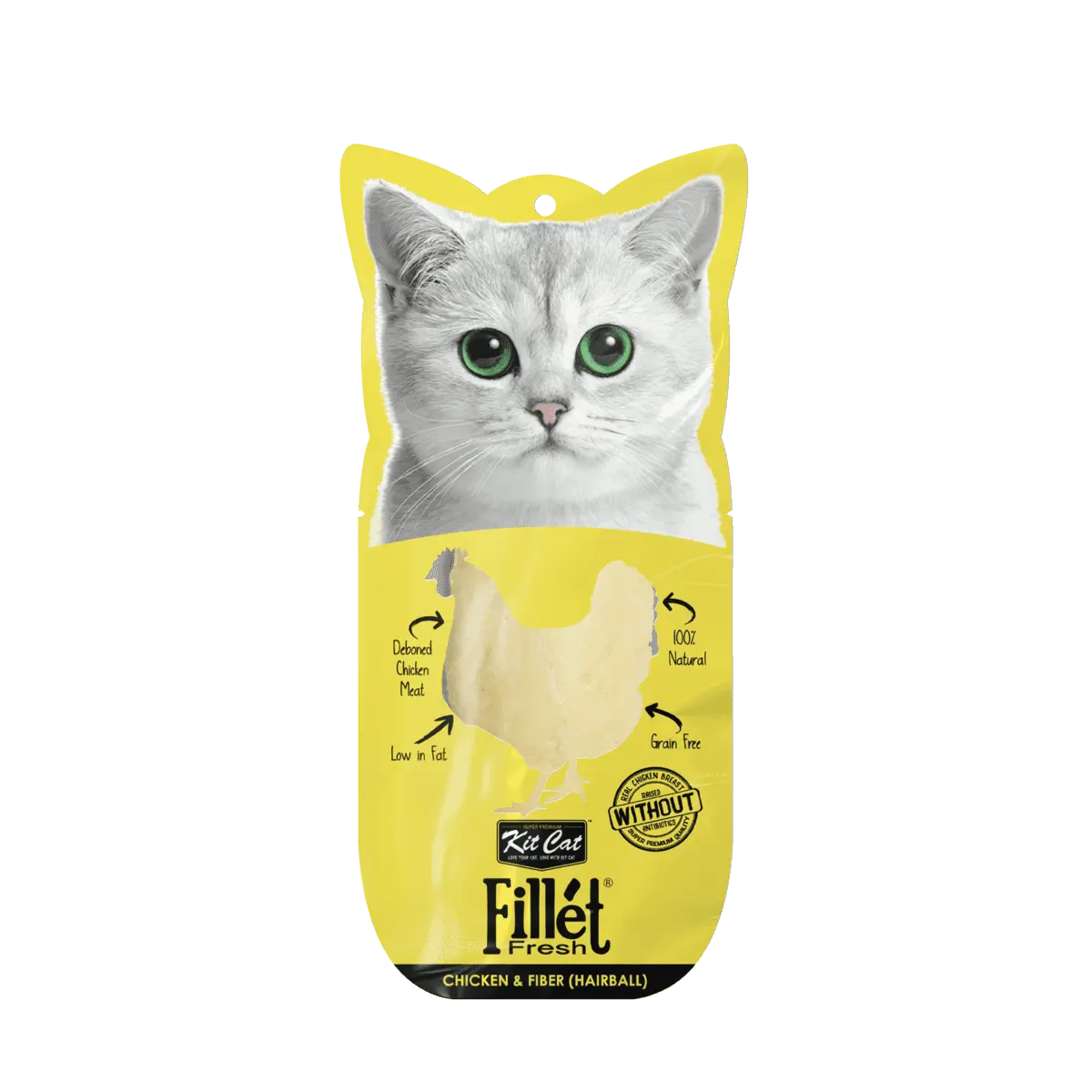 Recompense lichde pentru pisici Kit Cat Fillet Fresh, pui si fibre, hairball, 30g