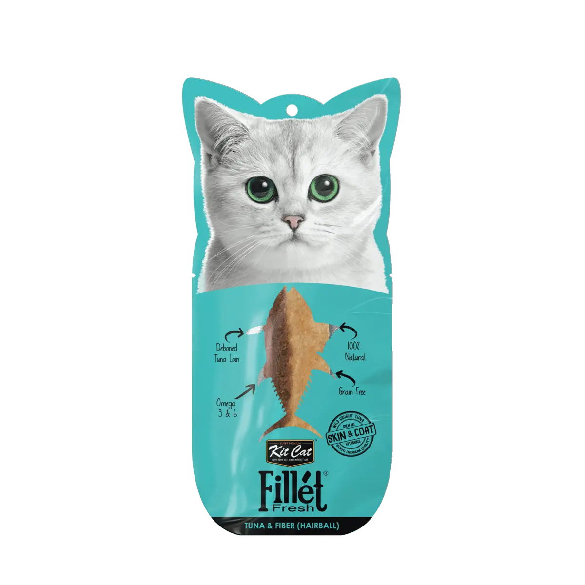Recompense lichde pentru pisici Kit Cat Fillet Fresh, ton si fibre, hairball, 30g