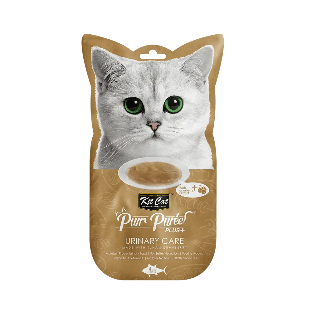 Recompense lichde pentru pisici Kit Cat Purr Puree Plus+ Urinary Care, ton si merisoare, 4x15g