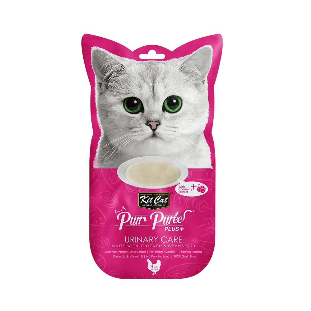 Recompense lichde pentru pisici Kit Cat Purr Puree Plus+ Urinary Care, pui si merisoare, 4x15g