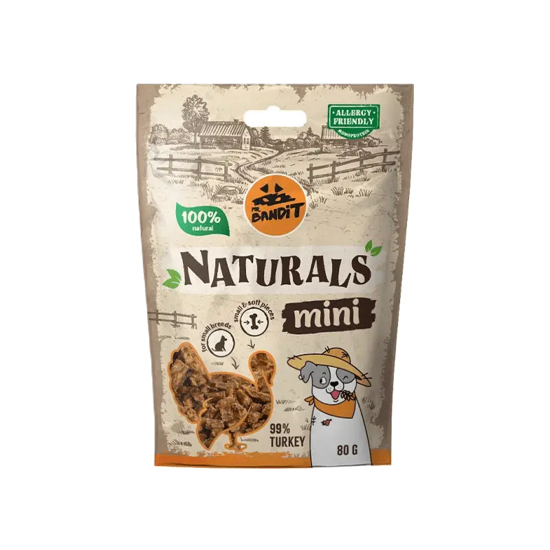 Recompense pentru caini, talie mica, Mr Bandit Naturals Mini, curcan, 80g