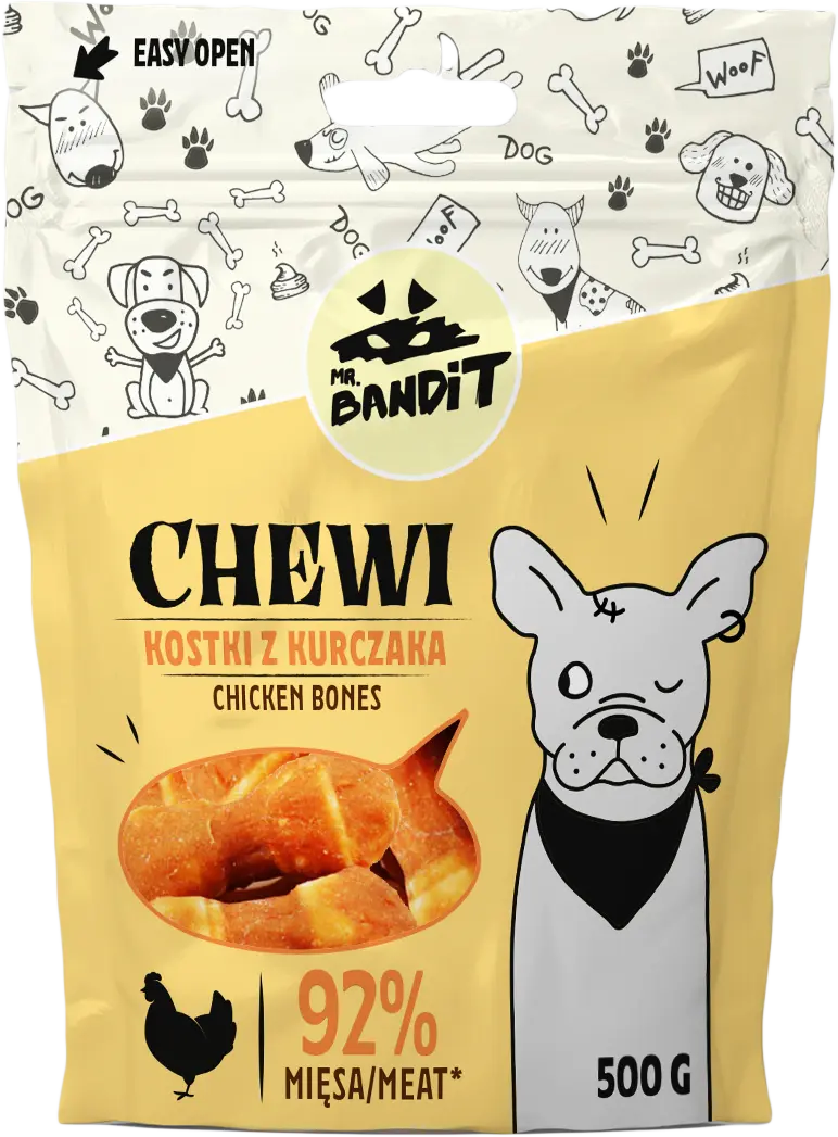 Recompense pentru caini Mr. Bandit CHEWI, oase de pui, 500g