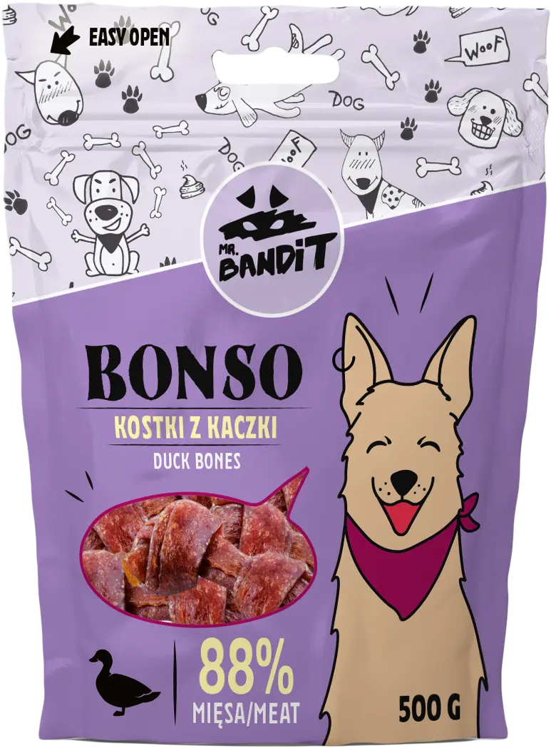 Recompense pentru caini Mr. Bandit BONSO, oase de rata, 500g